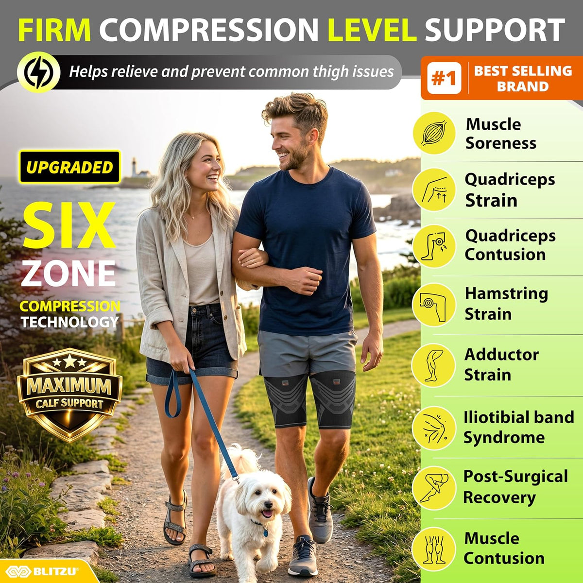 Thigh Compression Sleeve, Hamstring Support Brace for Men Women M