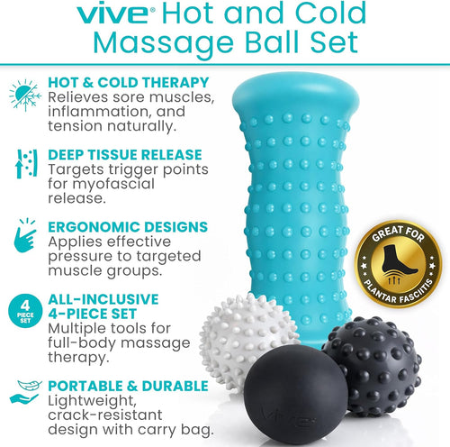 Massage Ball Set (4 Piece) - Plantar Fasciitis Relief Foot Pain Hot