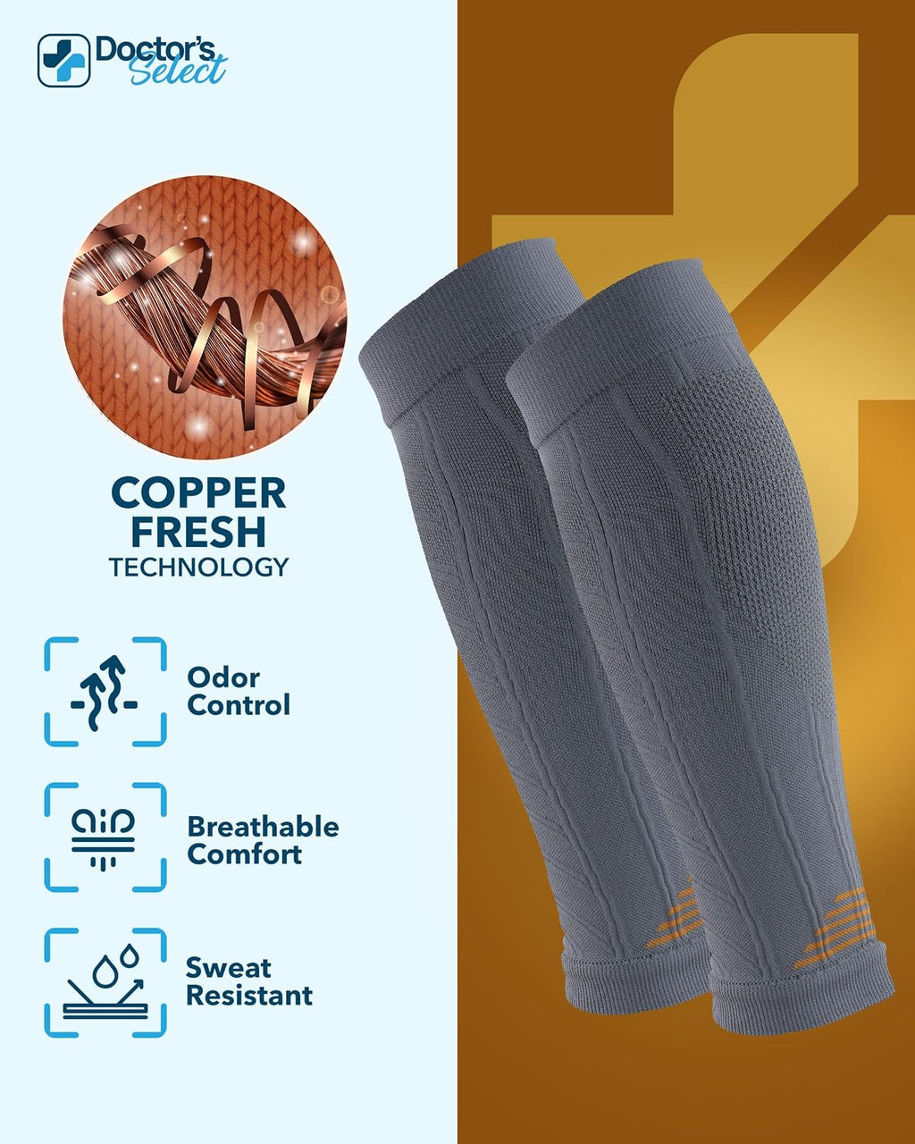 2 Pairs Copper Calf Compression Sleeve - Leg Compression Sleeves for Women & Men, Shin Splint Relief