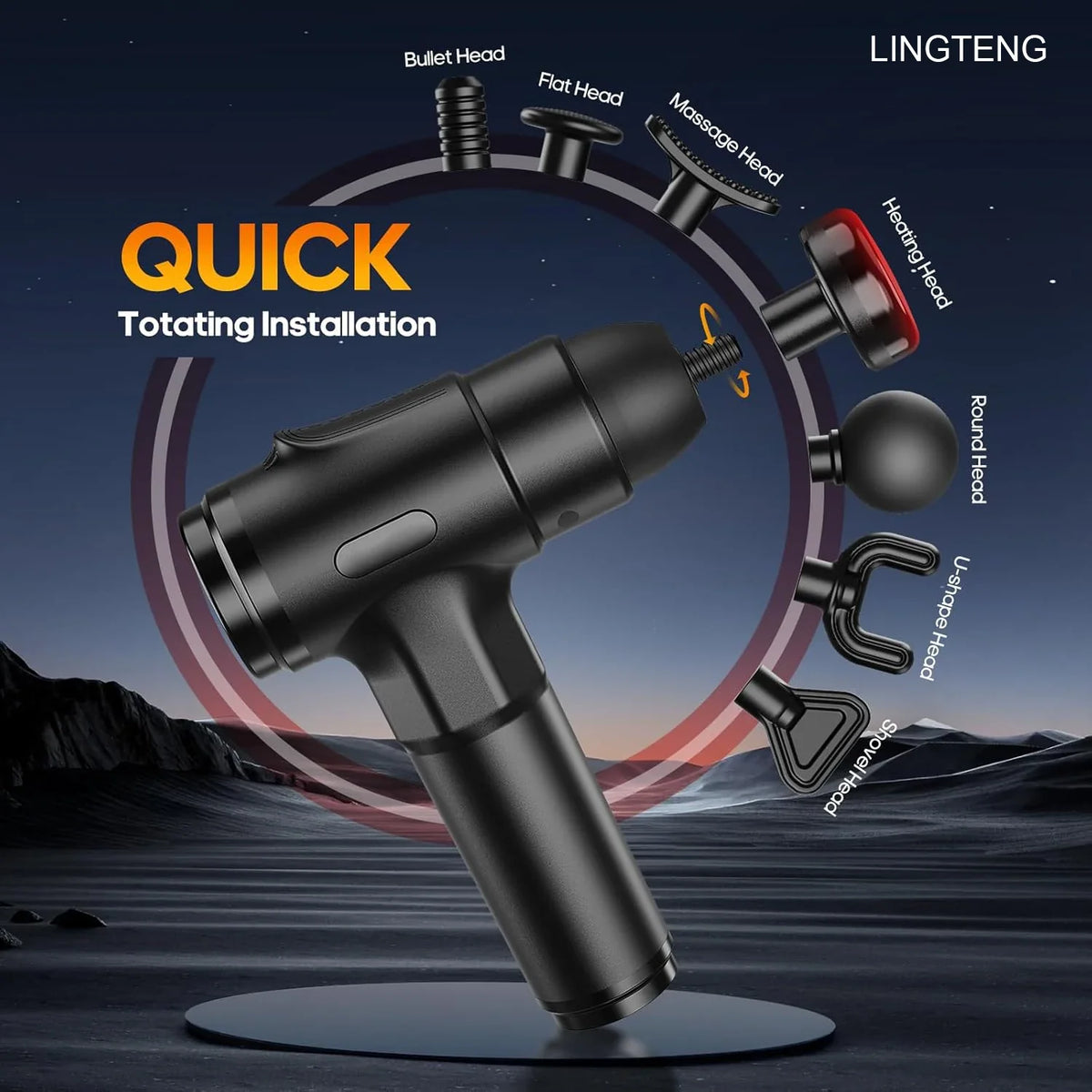 LINGTENG Heated Deep Tissue Massage Gun - Ultimate Muscle Relief with 7 Massage Heads & Silent Operation, Perfect Gift for Any Occasion