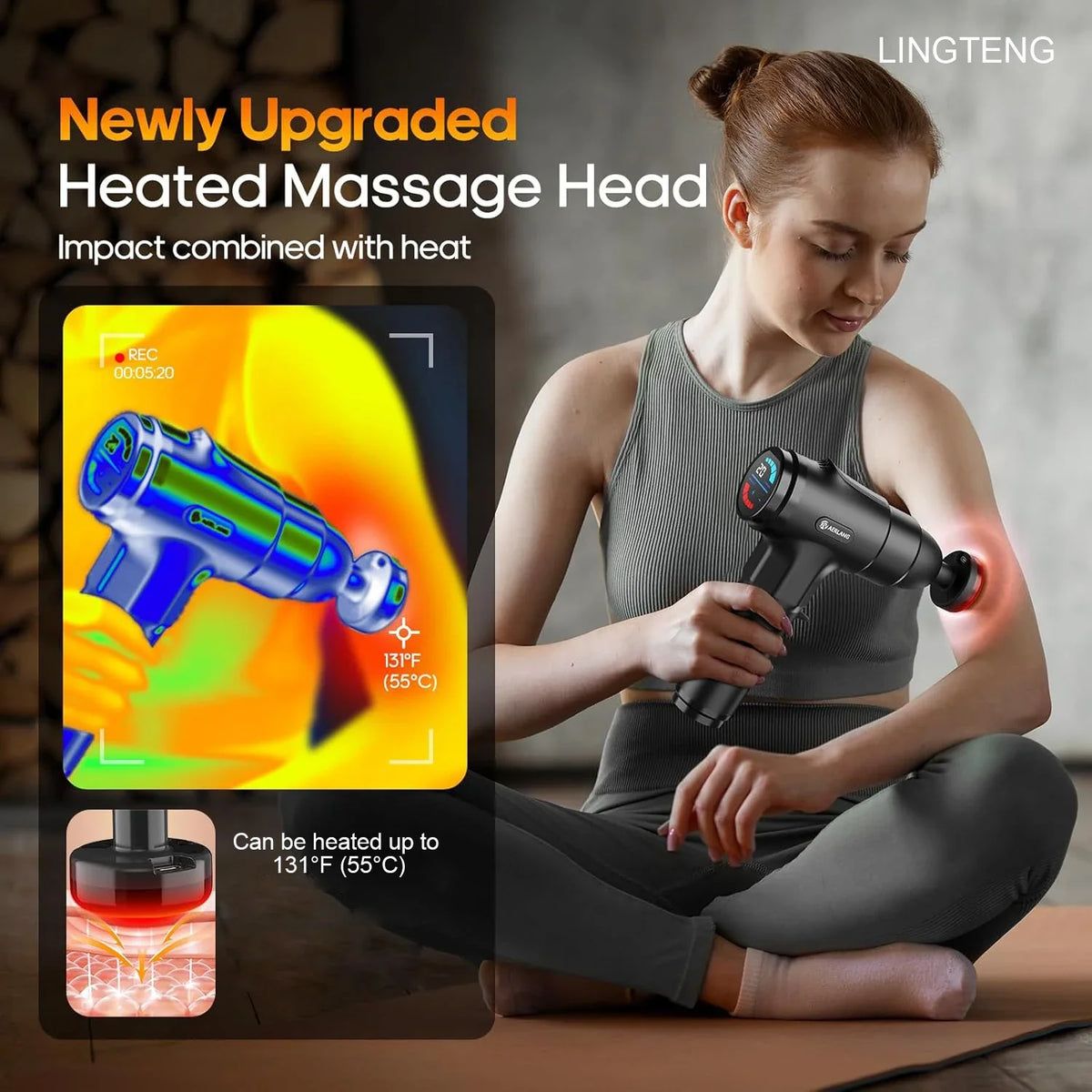 LINGTENG Heated Deep Tissue Massage Gun - Ultimate Muscle Relief with 7 Massage Heads & Silent Operation, Perfect Gift for Any Occasion