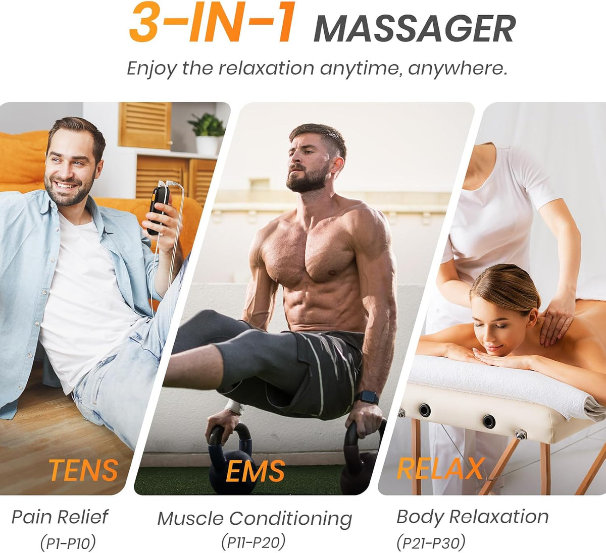 3-in-1 TENS Unit & Muscle Stimulator