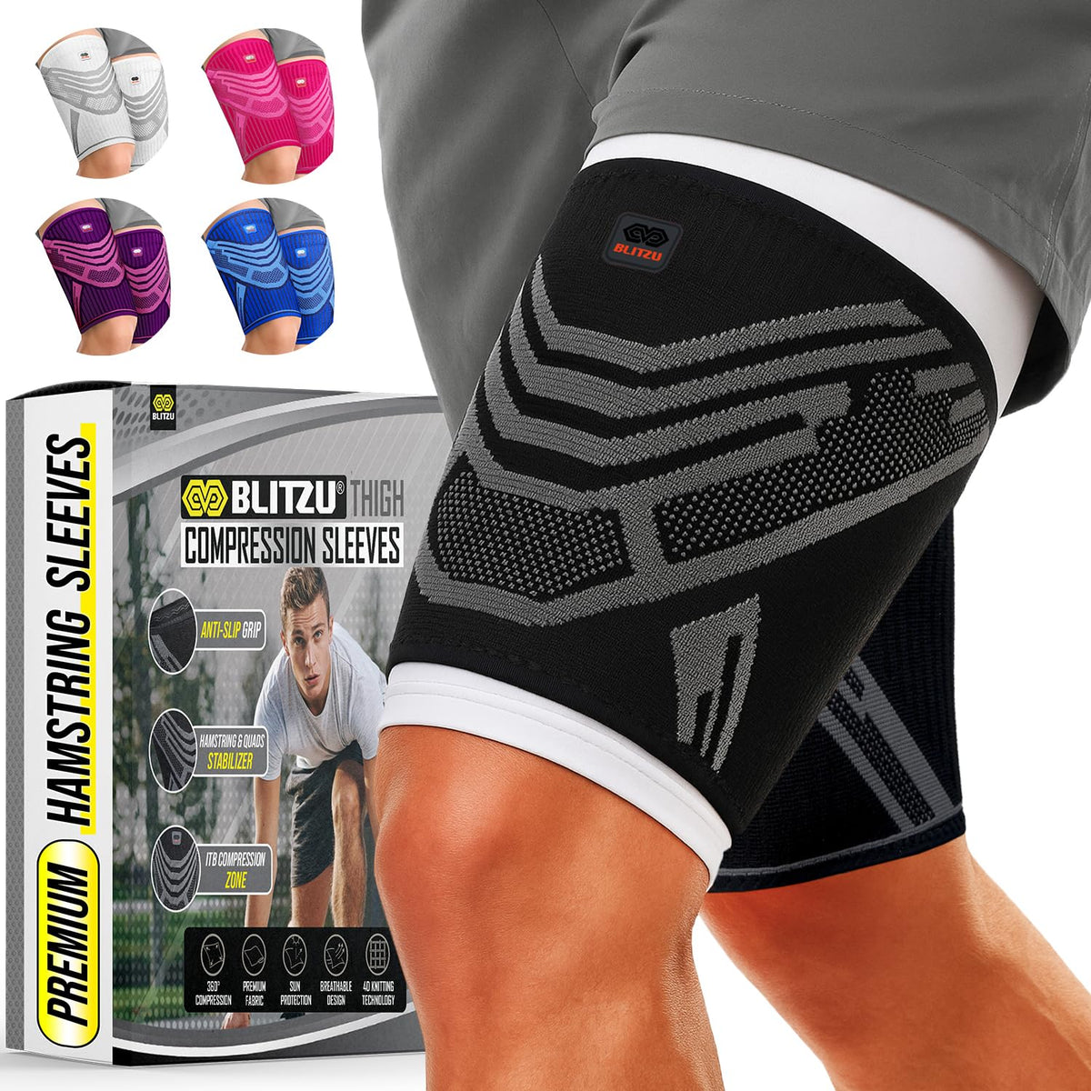 Thigh Compression Sleeve, Hamstring Support Brace for Men Women M