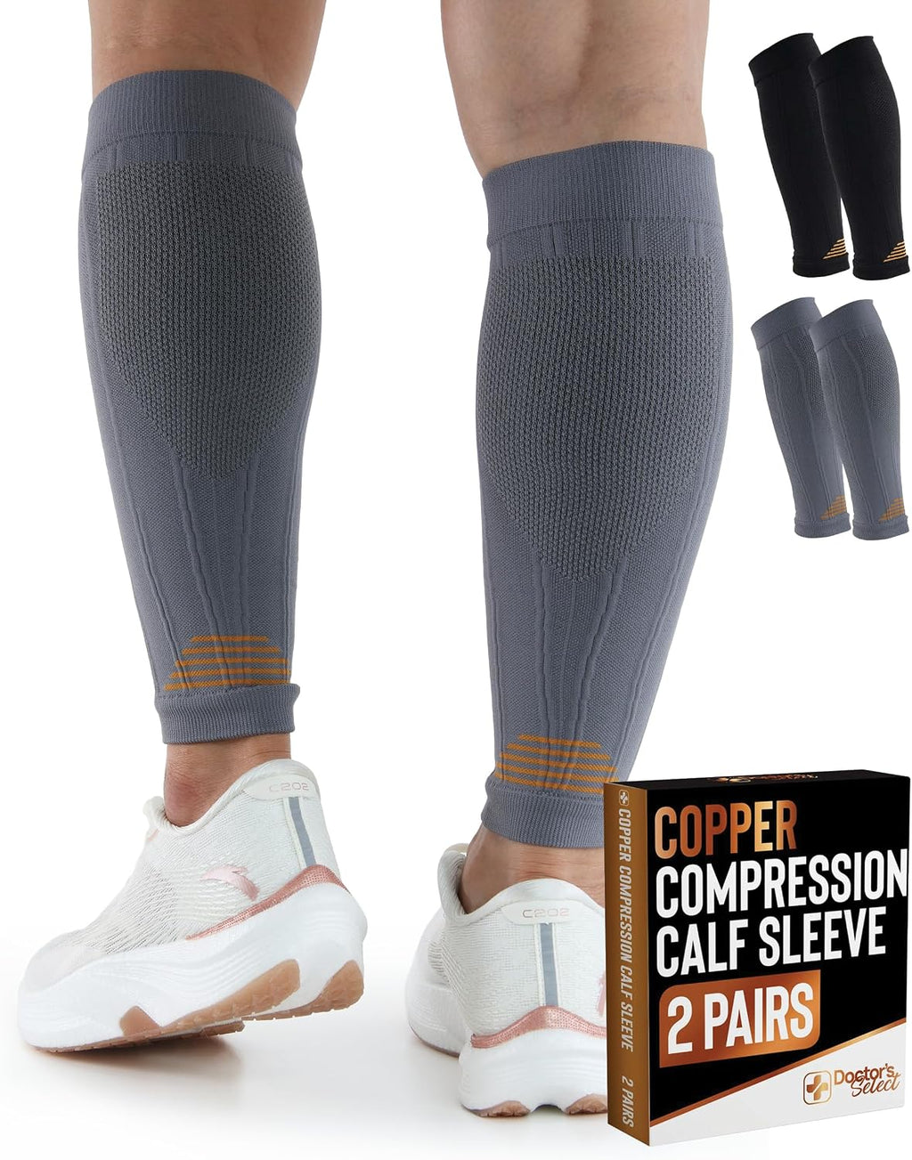 2 Pairs Copper Calf Compression Sleeve - Leg Compression Sleeves for Women & Men, Shin Splint Relief