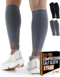 2 Pairs Copper Calf Compression Sleeve - Leg Compression Sleeves for Women & Men, Shin Splint Relief
